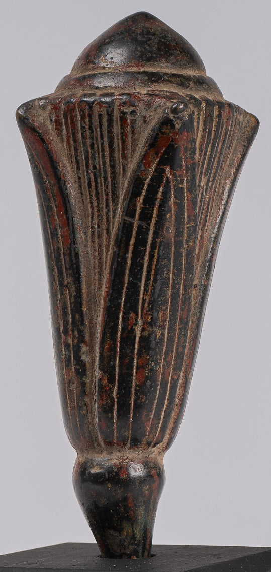 Mounted Antique Khmer Style Bronze Lotus Bud - 22cm/9"