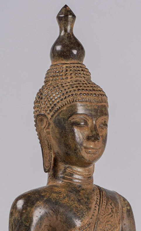 Buddha Statue - Antique Indonesian Style Seated Bronze Javanese Enlightenment Buddha - 52cm/21"