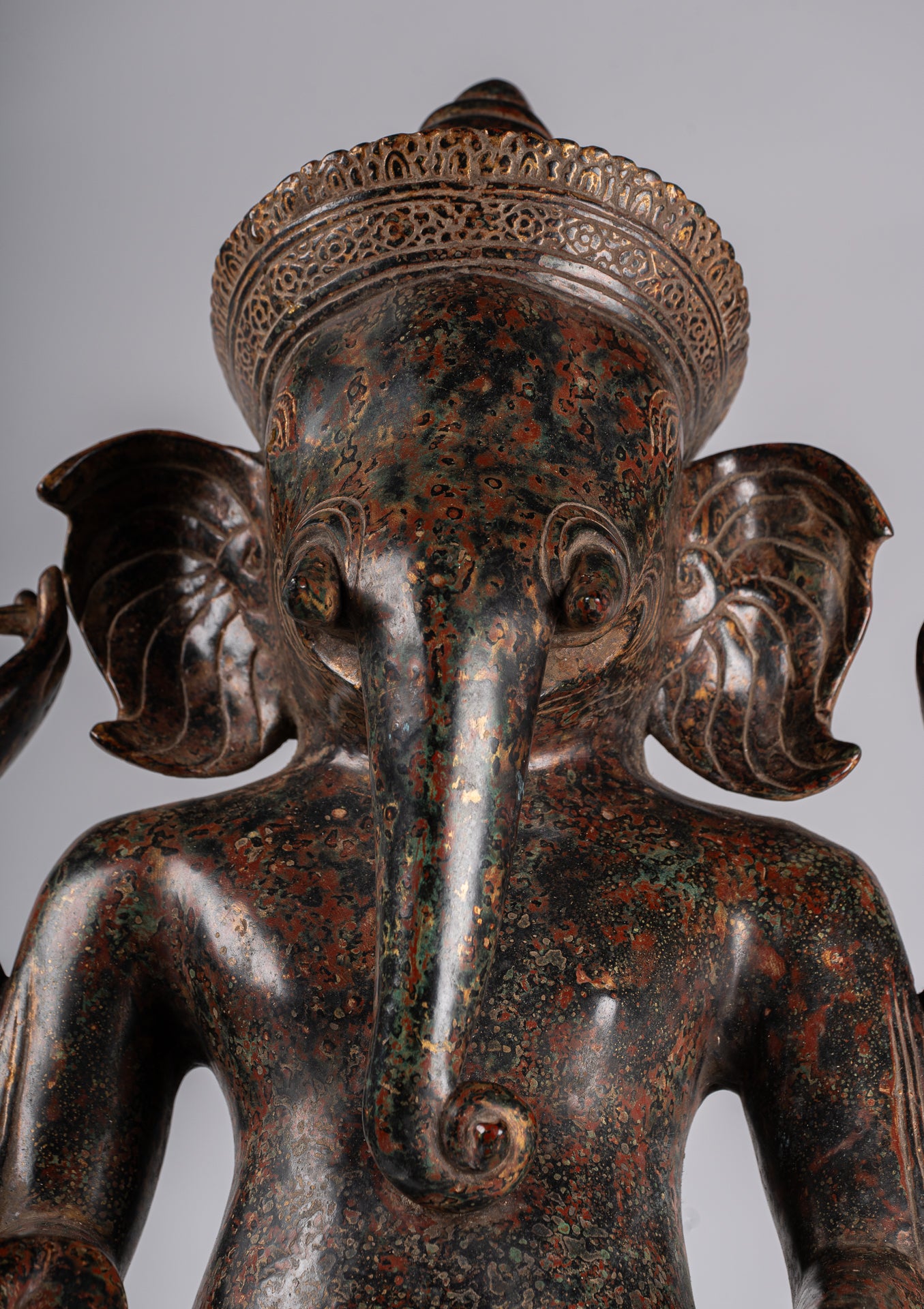 Ganesha Statue - Antique Khmer Style Mounted Standing Bronze Angkor Wat Ganesha Statue - 87cm/35"