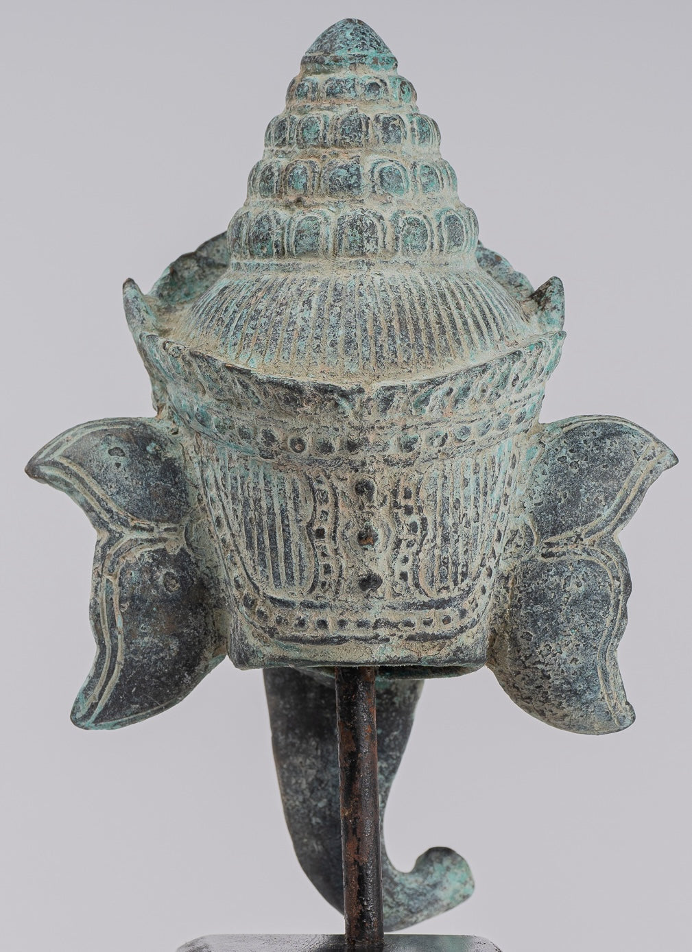 Elephant - Antique Khmer Style Mounted Bronze Bayon Style Elephant Statue - 25cm/10" Tall