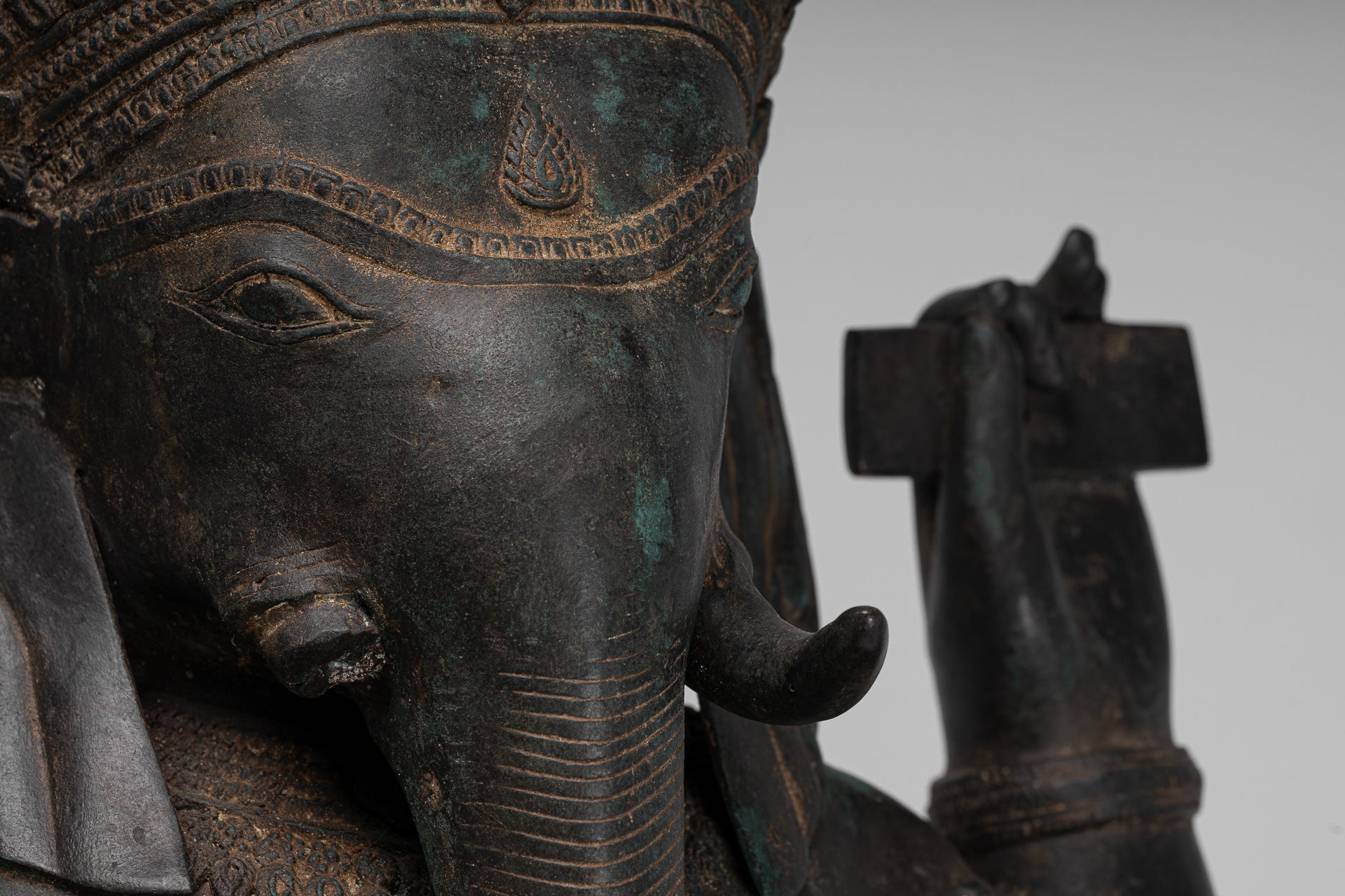 Ganesha Statue - Antique Thai Style Bronze Seated 4-Arm Ganesha Statue - 85cm/34"