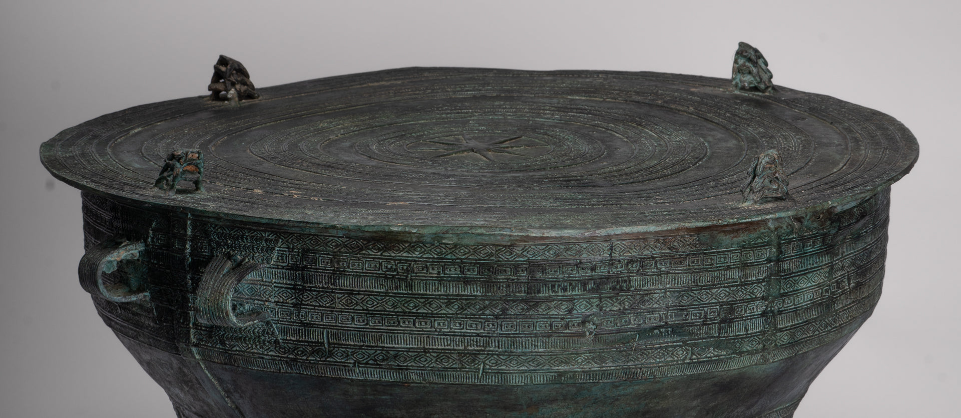 Vietnamese Rain Drum - Antique Vietnamese Style Bronze Free Standing Frog Rain Drum - 43cm/17"