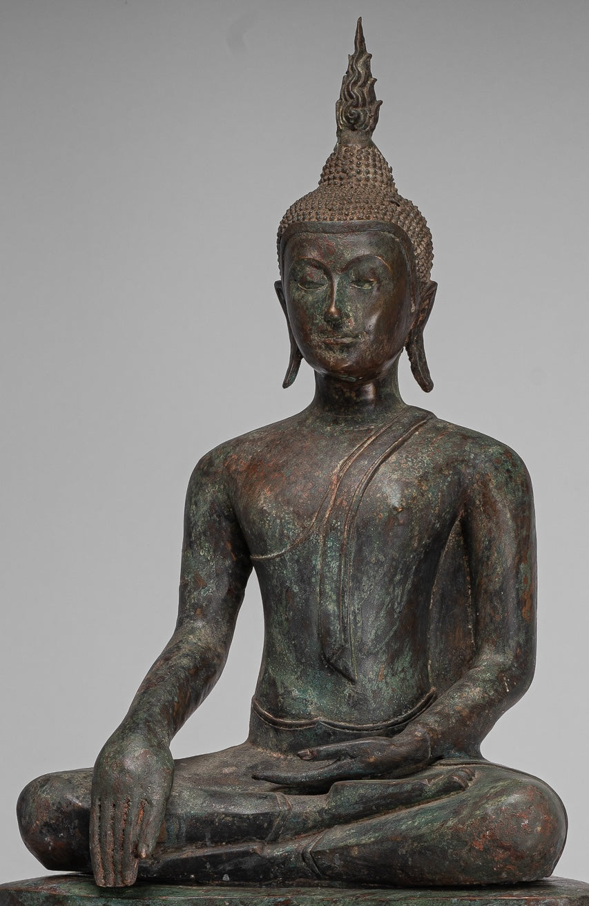 Buddha Statue - Antique U Thong Style Bronze Enlightenment Buddha Statue - 88cm/35"