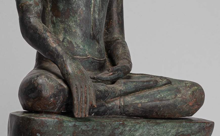 Buddha Statue - Antique U Thong Style Bronze Enlightenment Buddha Statue - 88cm/35"