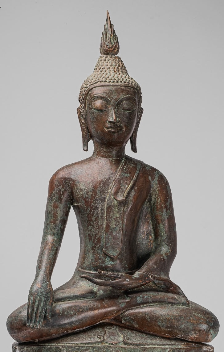 Large Buddha Statue - Antique Thai Style Chiang Rung Seated Enlightenment Buddha Statue - 101cm/40"