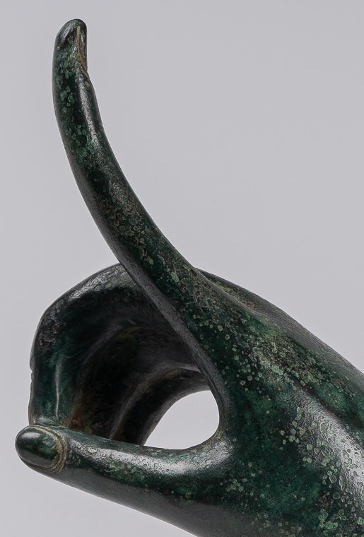 Mounted Antique Khmer Style Bronze Apsara Suchi Mudra Hand - 30cm/12"