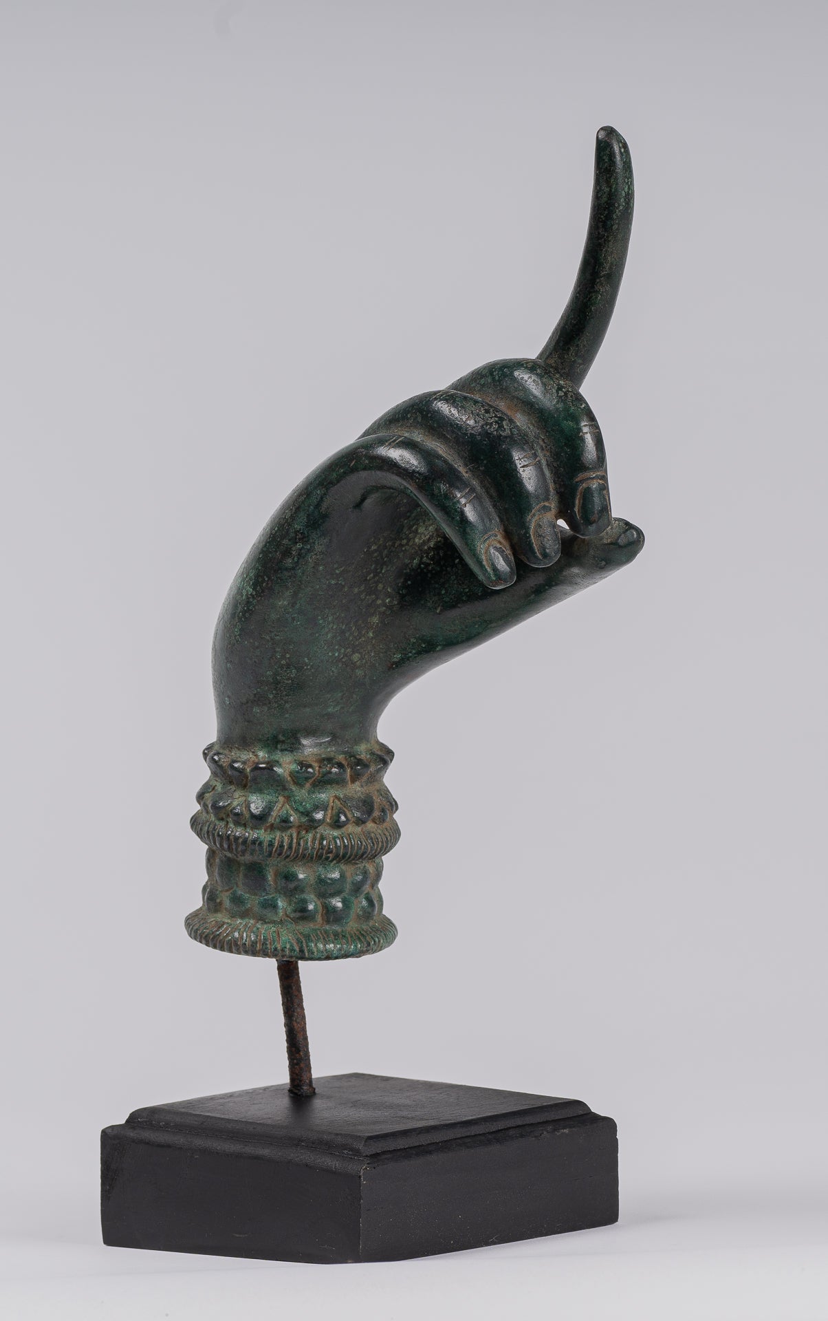 Mounted Antique Khmer Style Bronze Apsara Suchi Mudra Hand - 30cm/12"
