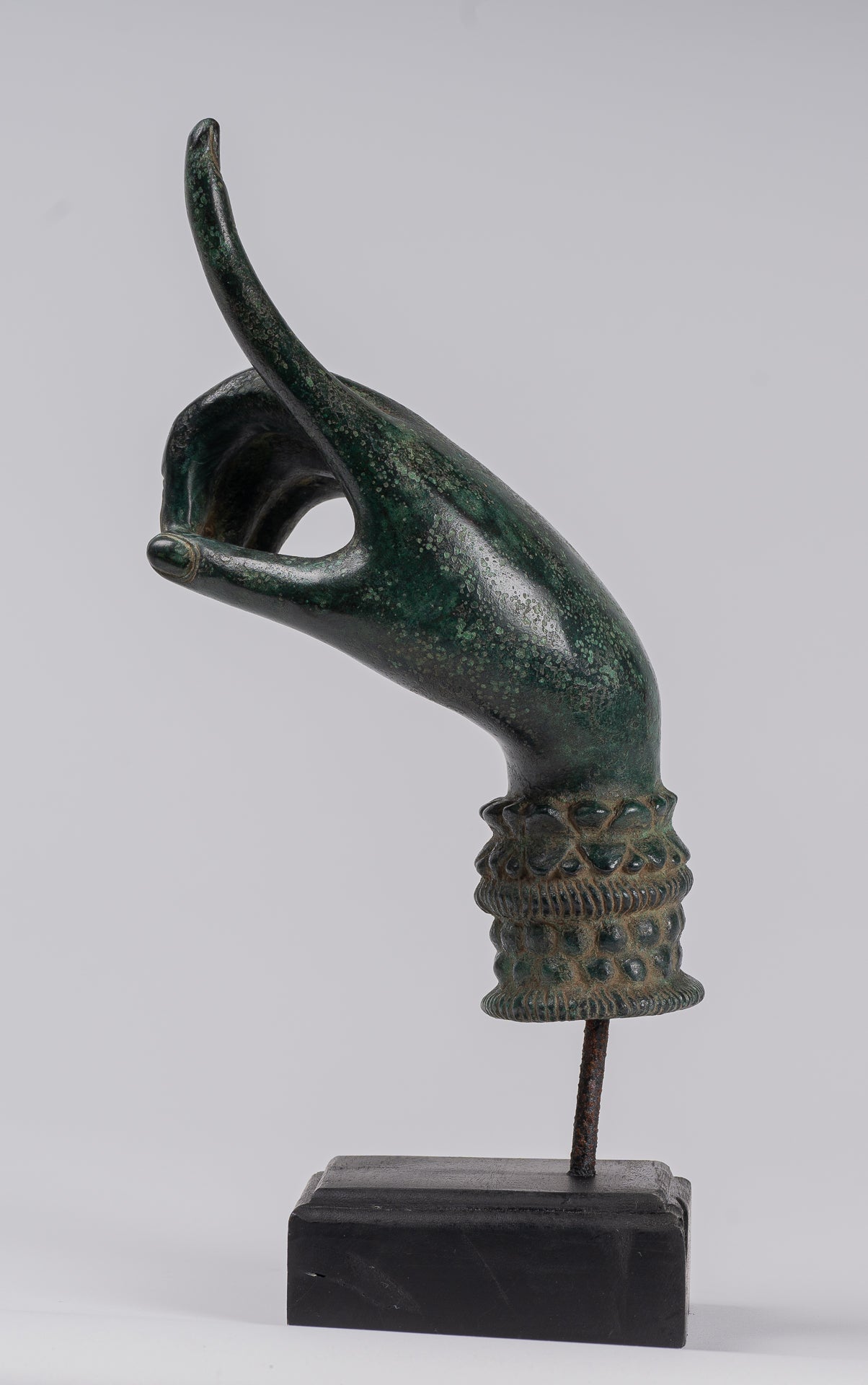 Mounted Antique Khmer Style Bronze Apsara Suchi Mudra Hand - 30cm/12"