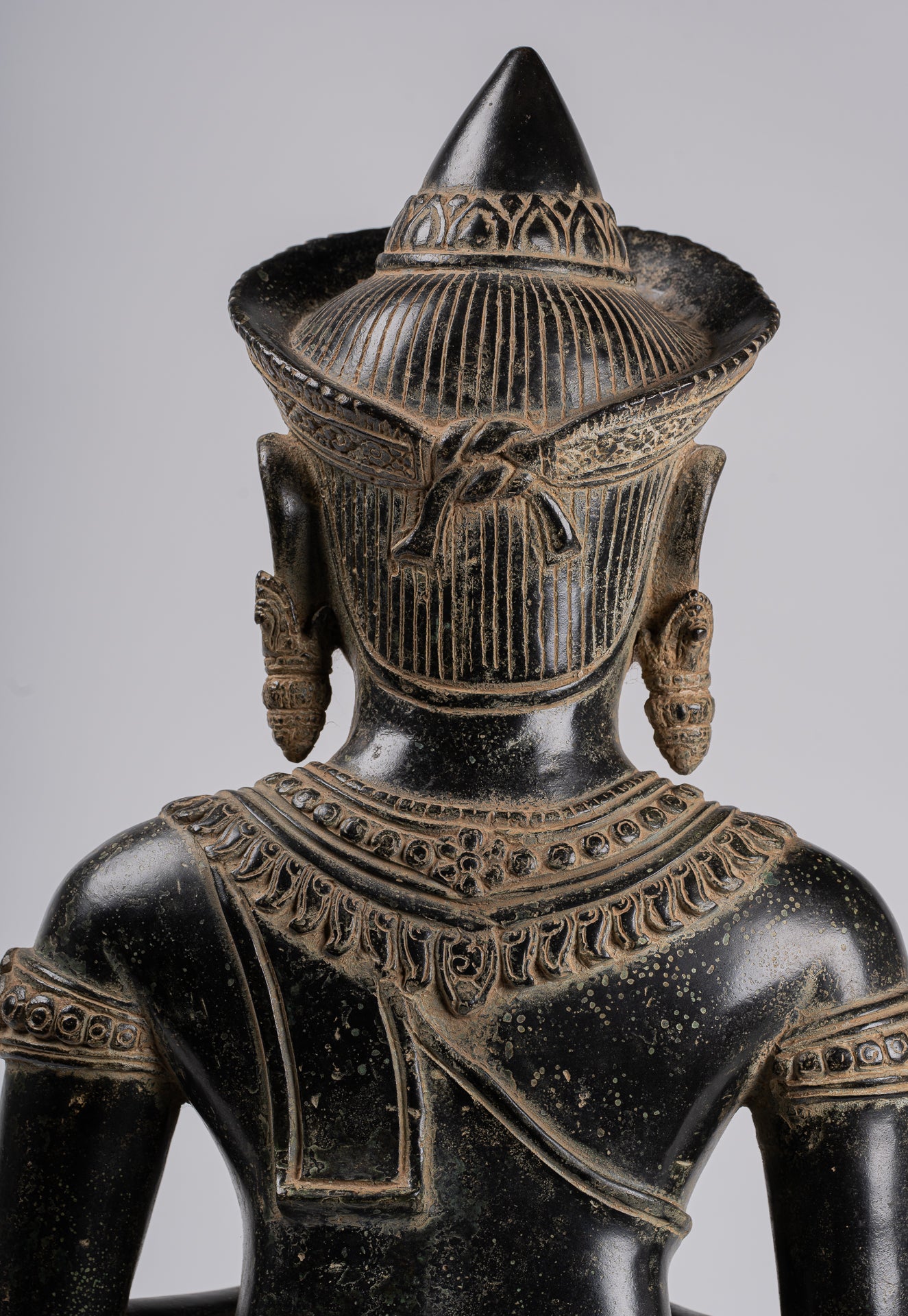 Buddha - Antique Khmer Style Bronze Seated Double Teaching Buddha Statue - 56cm/22"