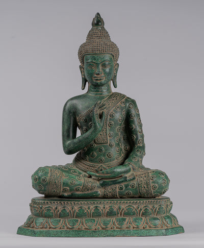 Buddha Statue - Antique Khmer Style Bronze Seated Teaching Buddha Statue - 45cm/18"