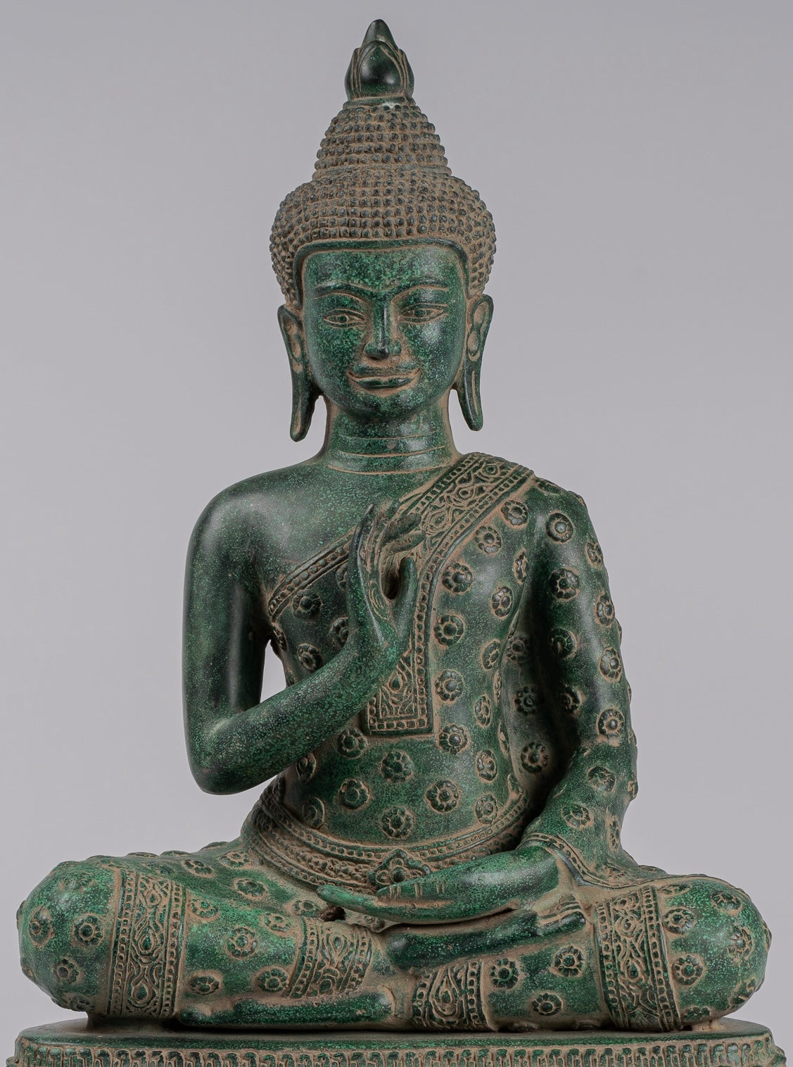 Buddha Statue - Antique Khmer Style Bronze Seated Teaching Buddha Statue - 45cm/18"