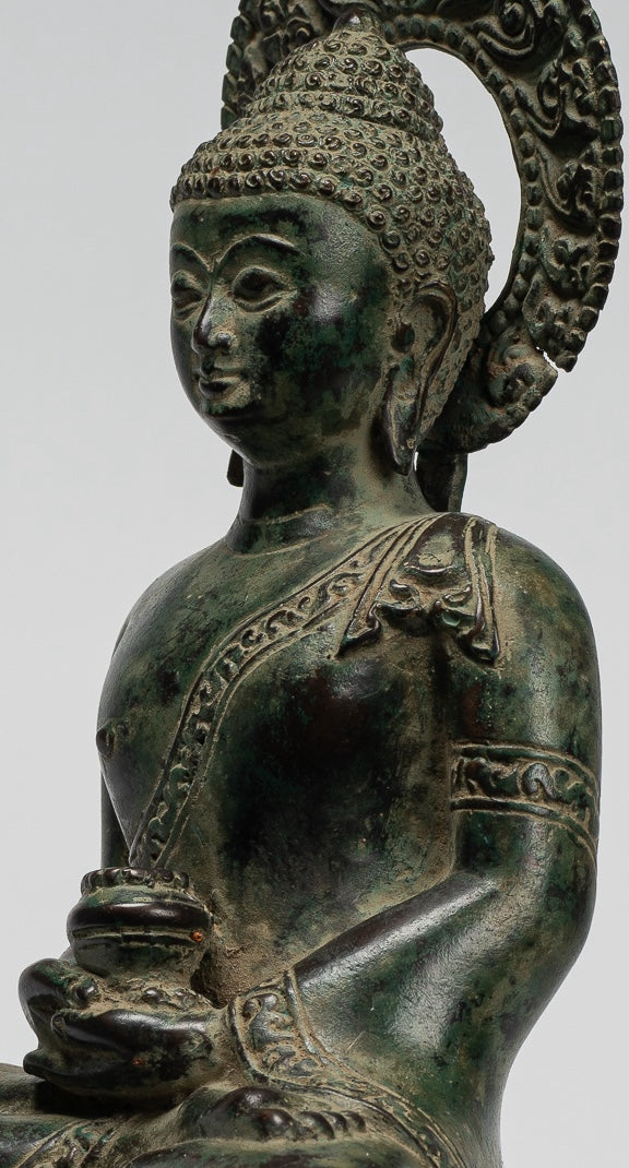 Buddha Statue - Antique Indonesian Style Bronze Javanese Amitabha Buddha Statue - 30cm/12"