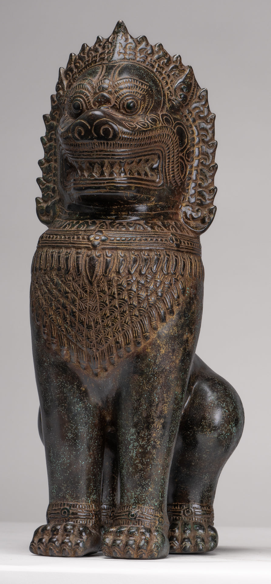 Temple Lions - Antique Khmer Style Bronze Standing Temple Guardians or Lions - 39cm/16"