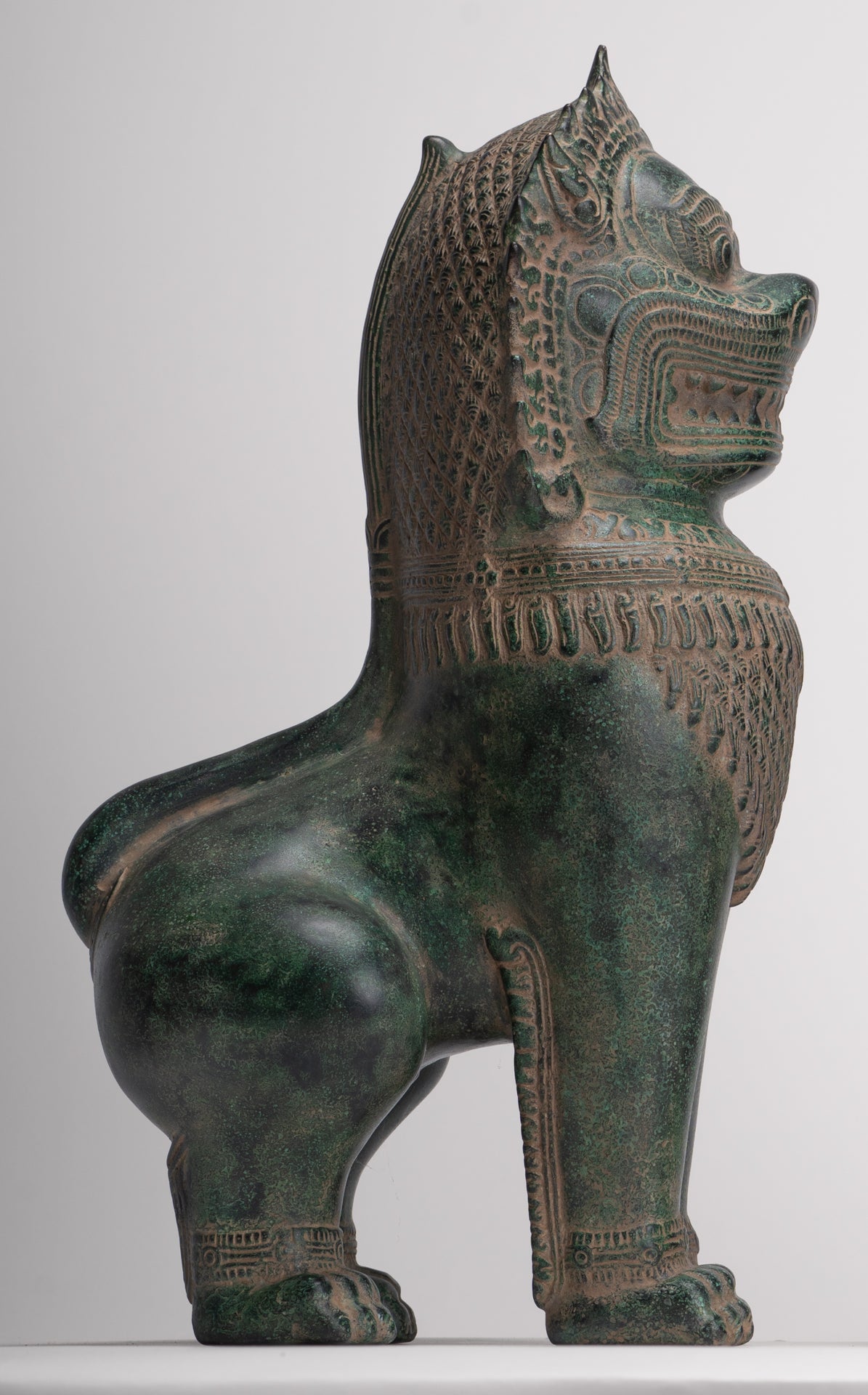 Temple Lions - Antique Khmer Style Bronze Standing Temple Guardians or Lions - 39cm/16"