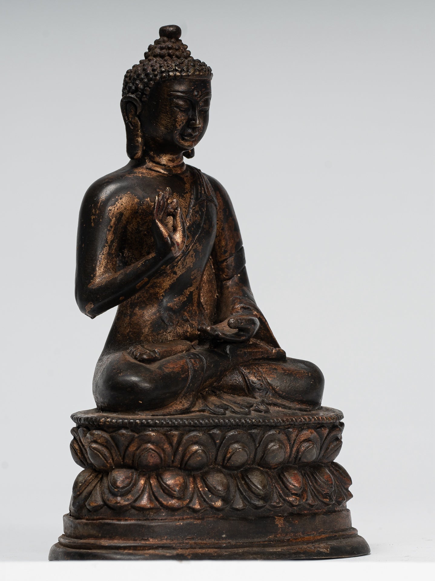 Buddha Statue - Antique Chinese Style Gold Seated Teaching Buddha Statue - 20cm/8"