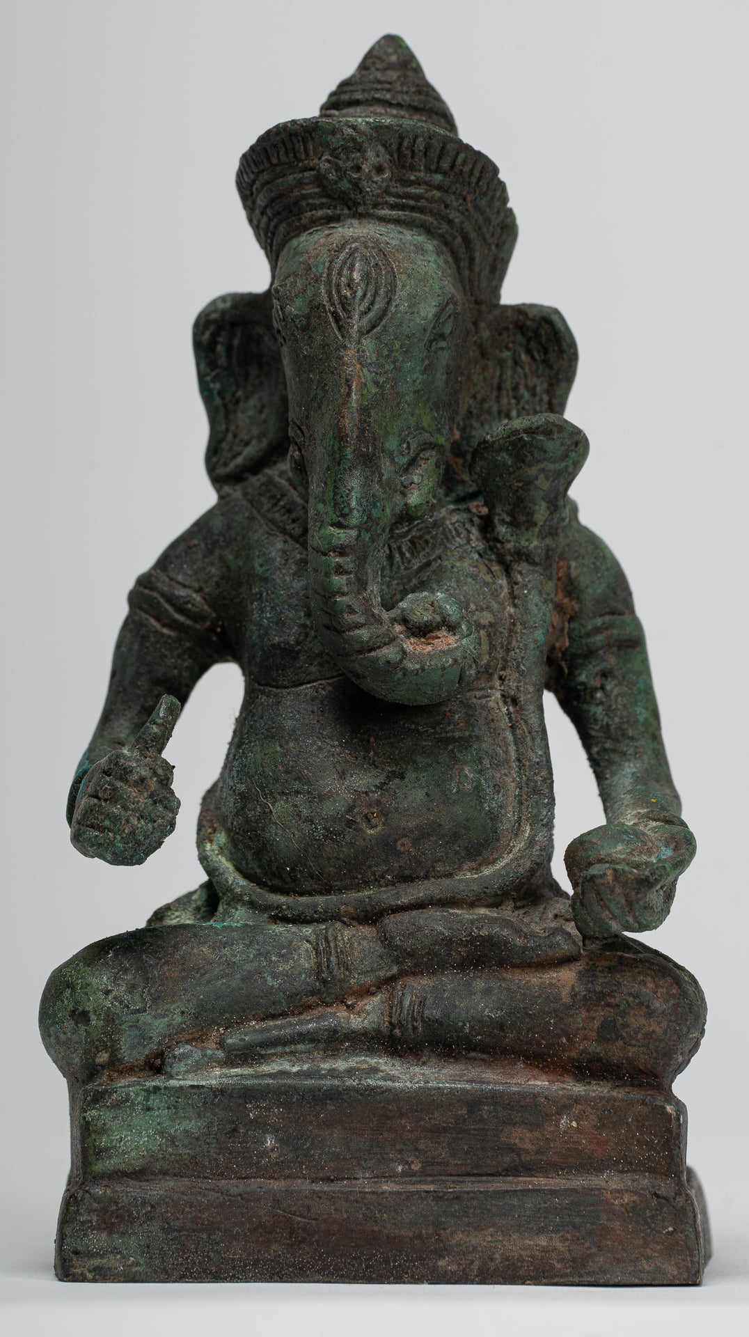Ganesha Statue - Antique Thai Style Bronze Seated Ganesha Statue - 15cm/6"