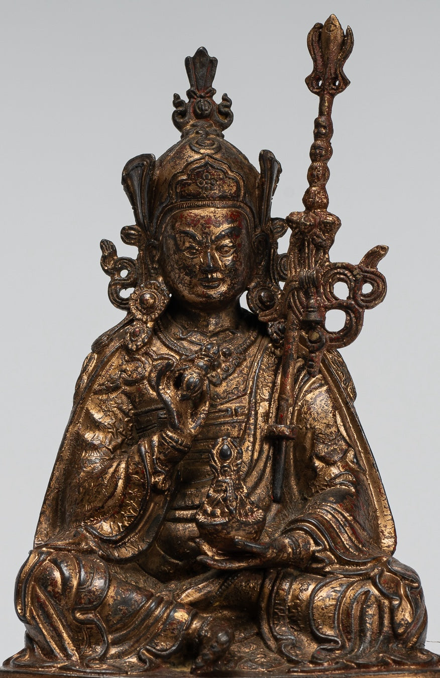 Padmasambhava Statue - Antique Tibetan Style Bronze Seated Padmasambhava Second Buddha Statue - 21cm/8"