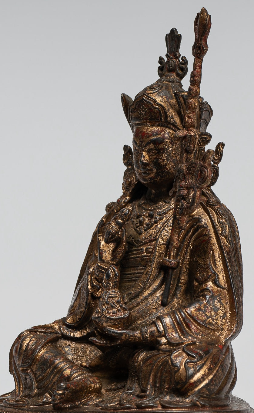 Padmasambhava Statue - Antique Tibetan Style Bronze Seated Padmasambhava Second Buddha Statue - 21cm/8"