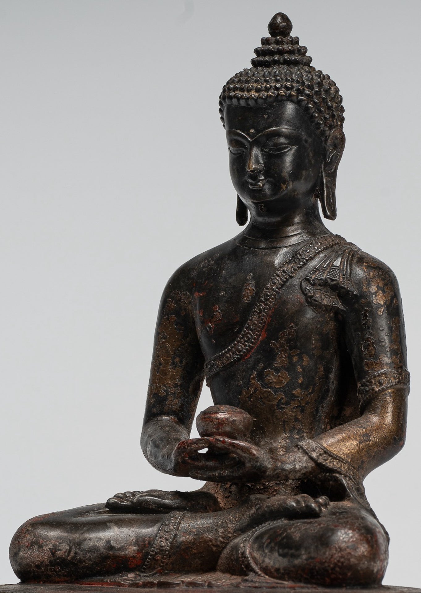 Buddha Statue - Antique Tibet Style Bronze Seated Amitabha Meditation Buddha Statue - 26cm/10"