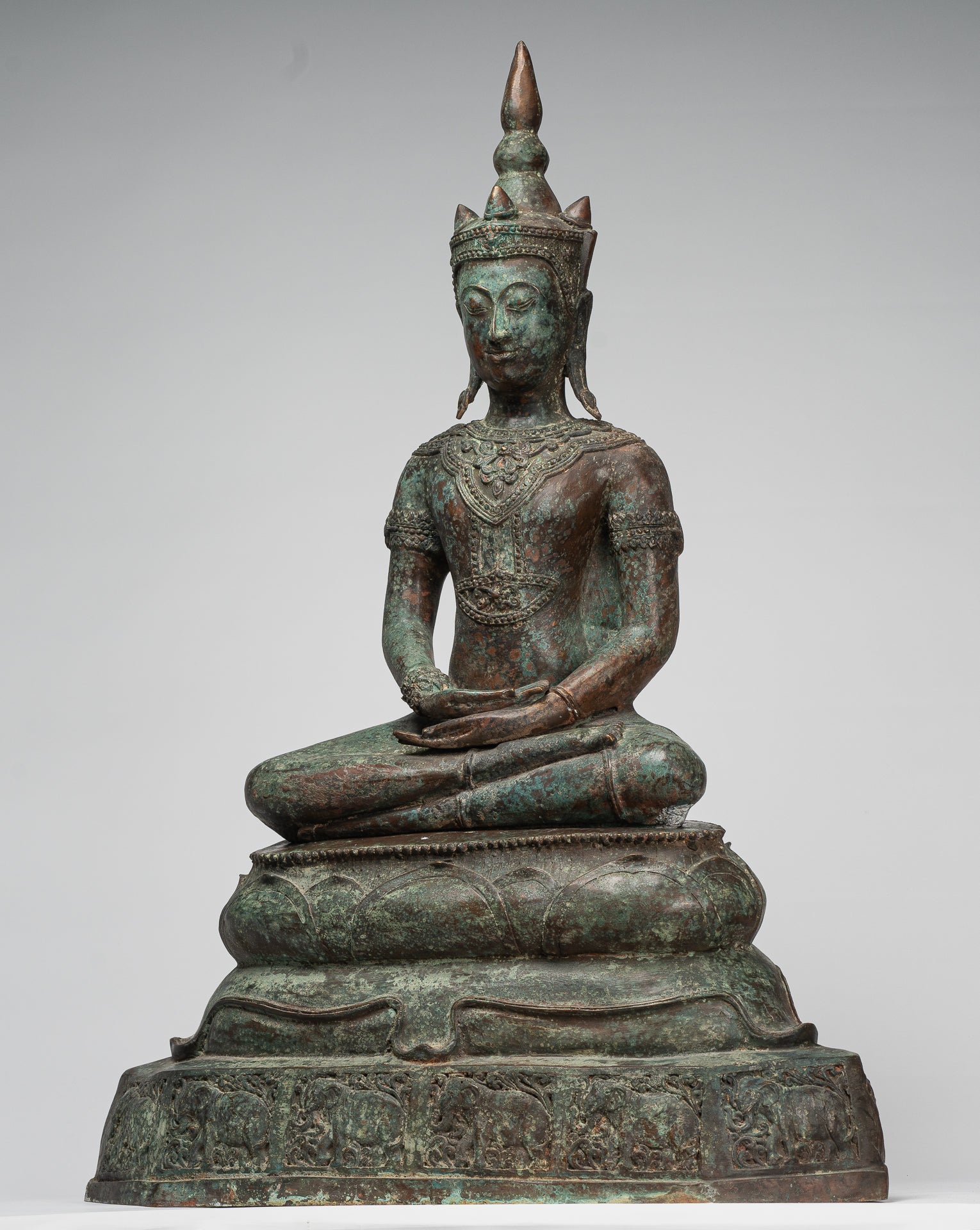 Antique Thai Style Seated Bronze Royal Ayutthaya Meditation Buddha Statue - 90cm/36"