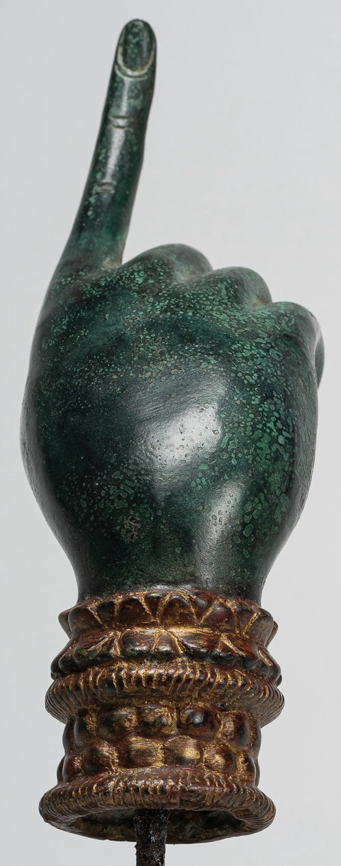 Mounted Antique Khmer Style Bronze Apsara Suchi Mudra Hand - 30cm/12"