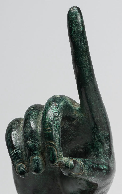 Mounted Antique Khmer Style Bronze Apsara Suchi Mudra Hand - 30cm/12"