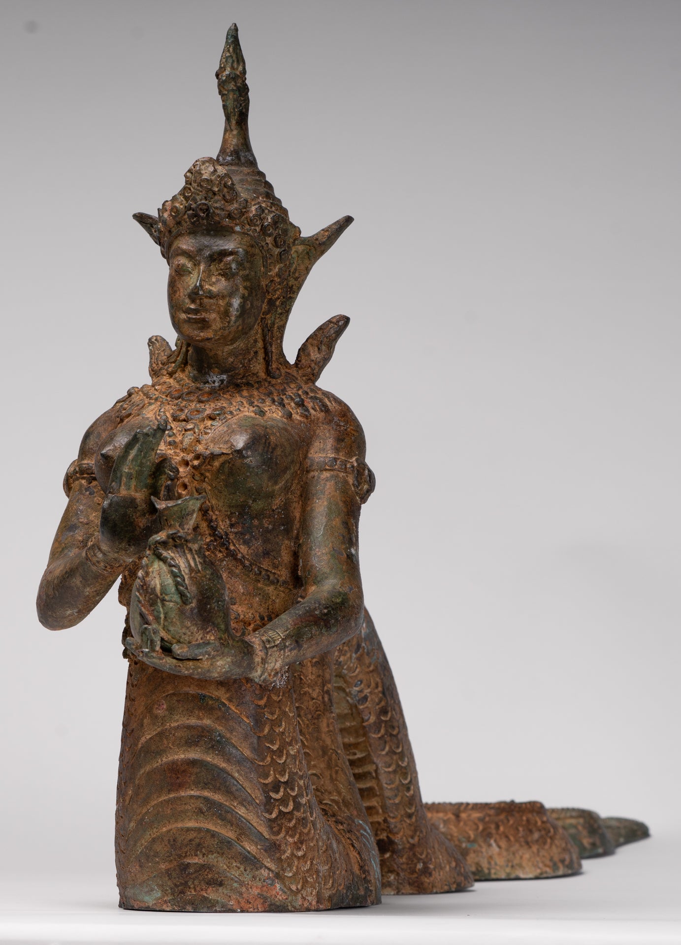 Naga Statue - Antique Thai Style Bronze Female Deity with Naga Tail Statue - 41cm/16"