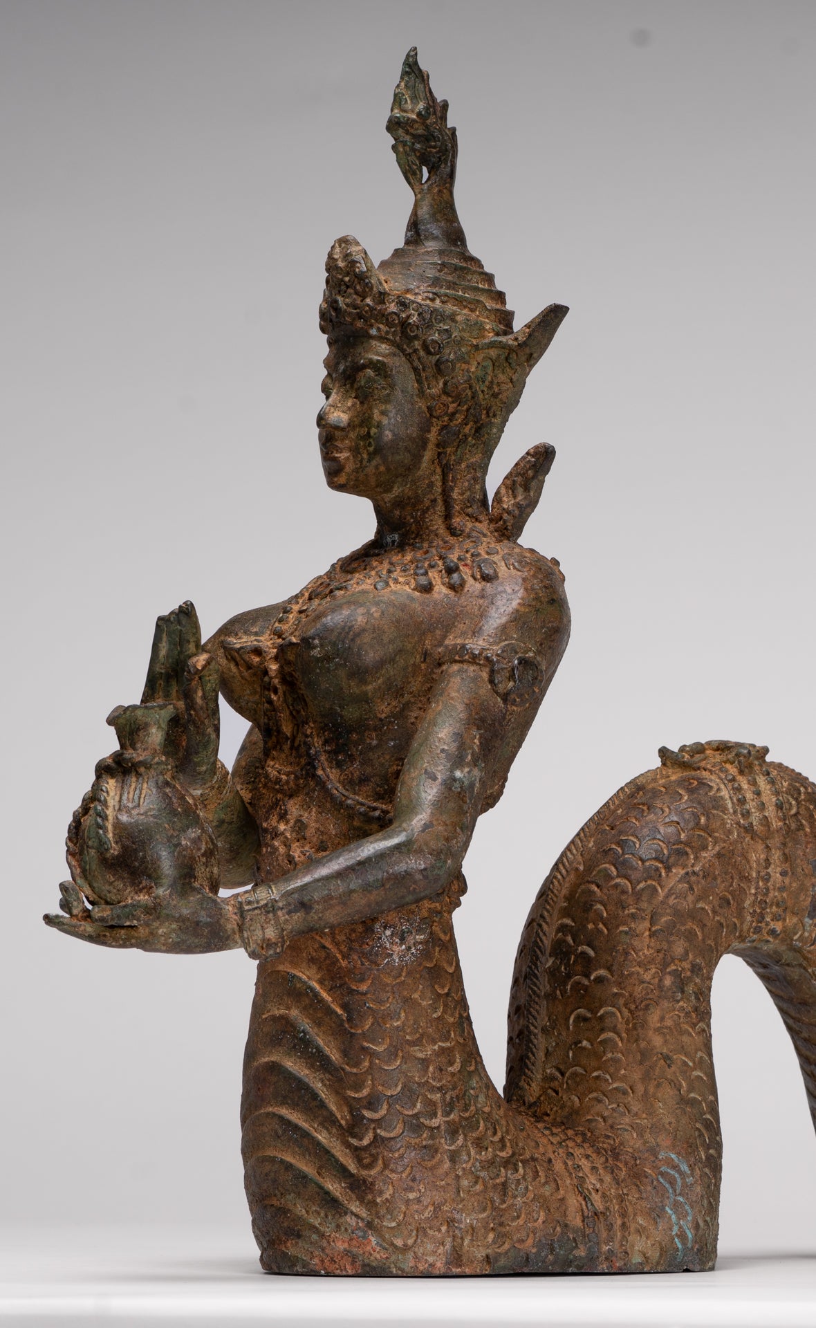 Naga Statue - Antique Thai Style Bronze Female Deity with Naga Tail Statue - 41cm/16"