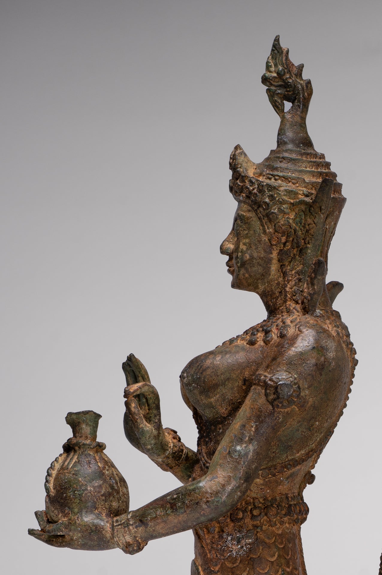 Naga Statue - Antique Thai Style Bronze Female Deity with Naga Tail Statue - 41cm/16"