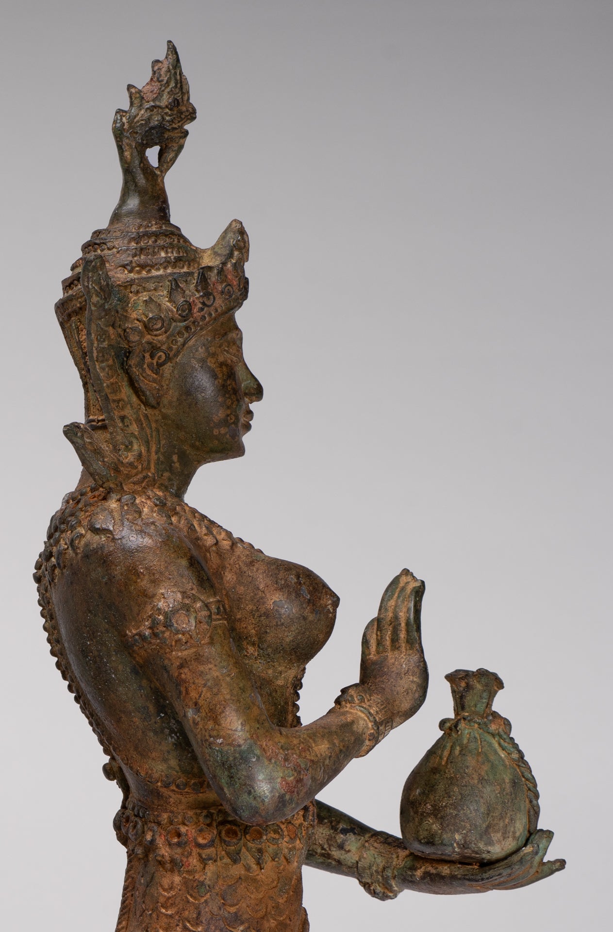 Naga Statue - Antique Thai Style Bronze Female Deity with Naga Tail Statue - 41cm/16"