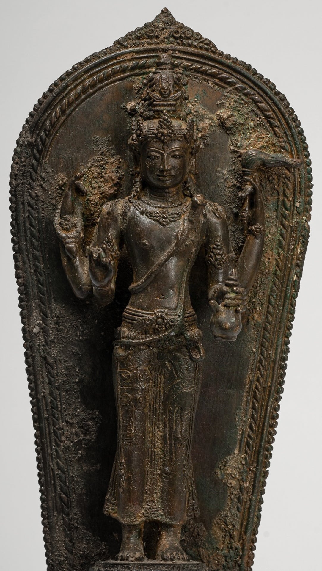 Shiva Statue - Antique Indonesian Style Bronze Javanese Standing 4-Arm Shiva Statue - 37cm/15"
