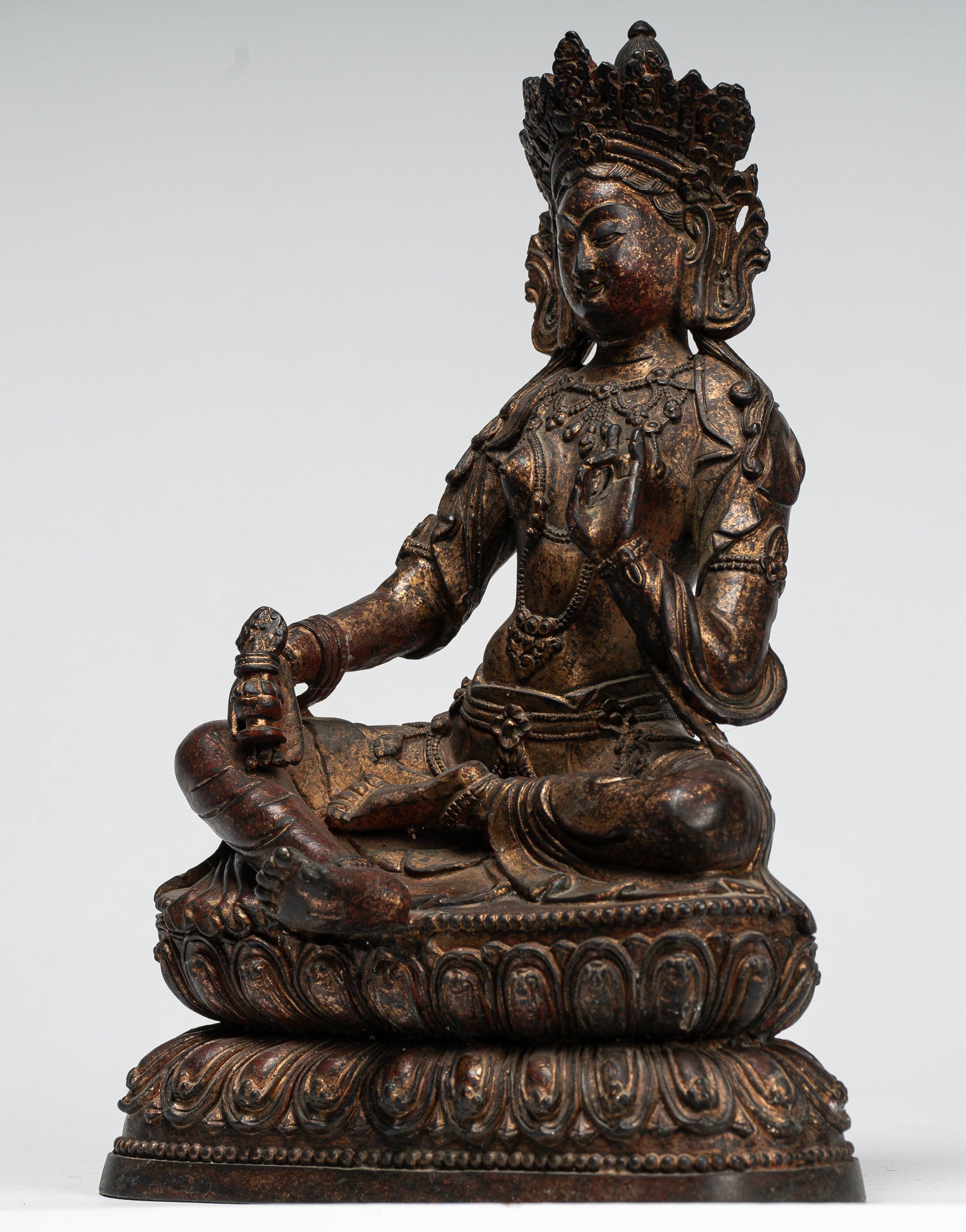 Buddha Statue - Antique Tibet Style Seated Bronze Teaching Buddha - 28cm/11"