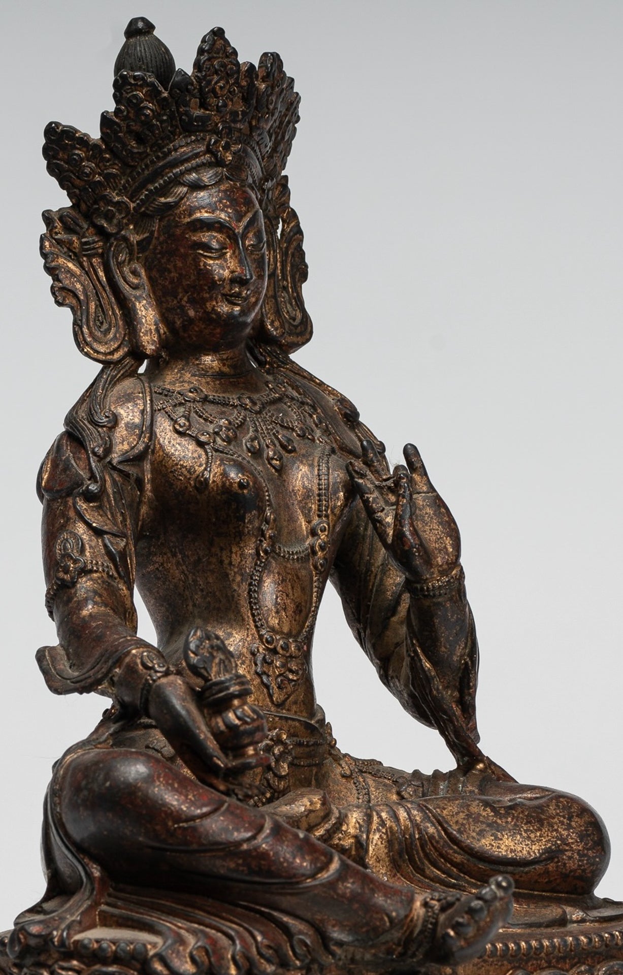 Buddha Statue - Antique Tibet Style Seated Bronze Teaching Buddha - 28cm/11"