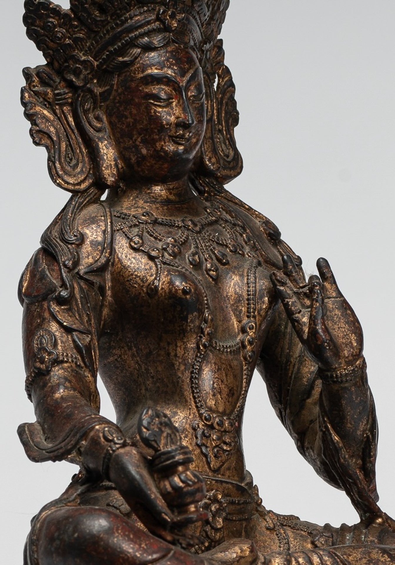 Buddha Statue - Antique Tibet Style Seated Bronze Teaching Buddha - 28cm/11"