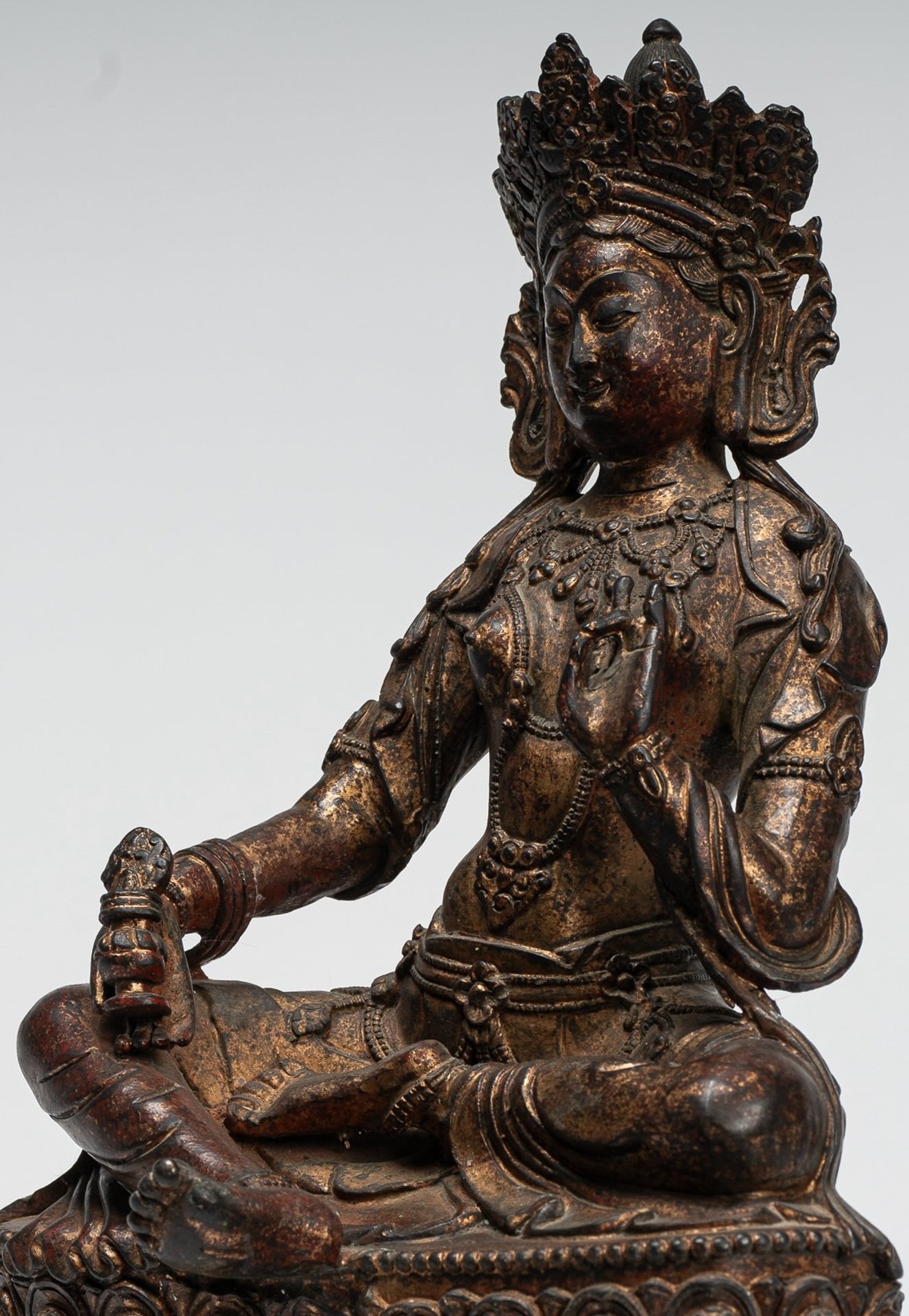 Buddha Statue - Antique Tibet Style Seated Bronze Teaching Buddha - 28cm/11"