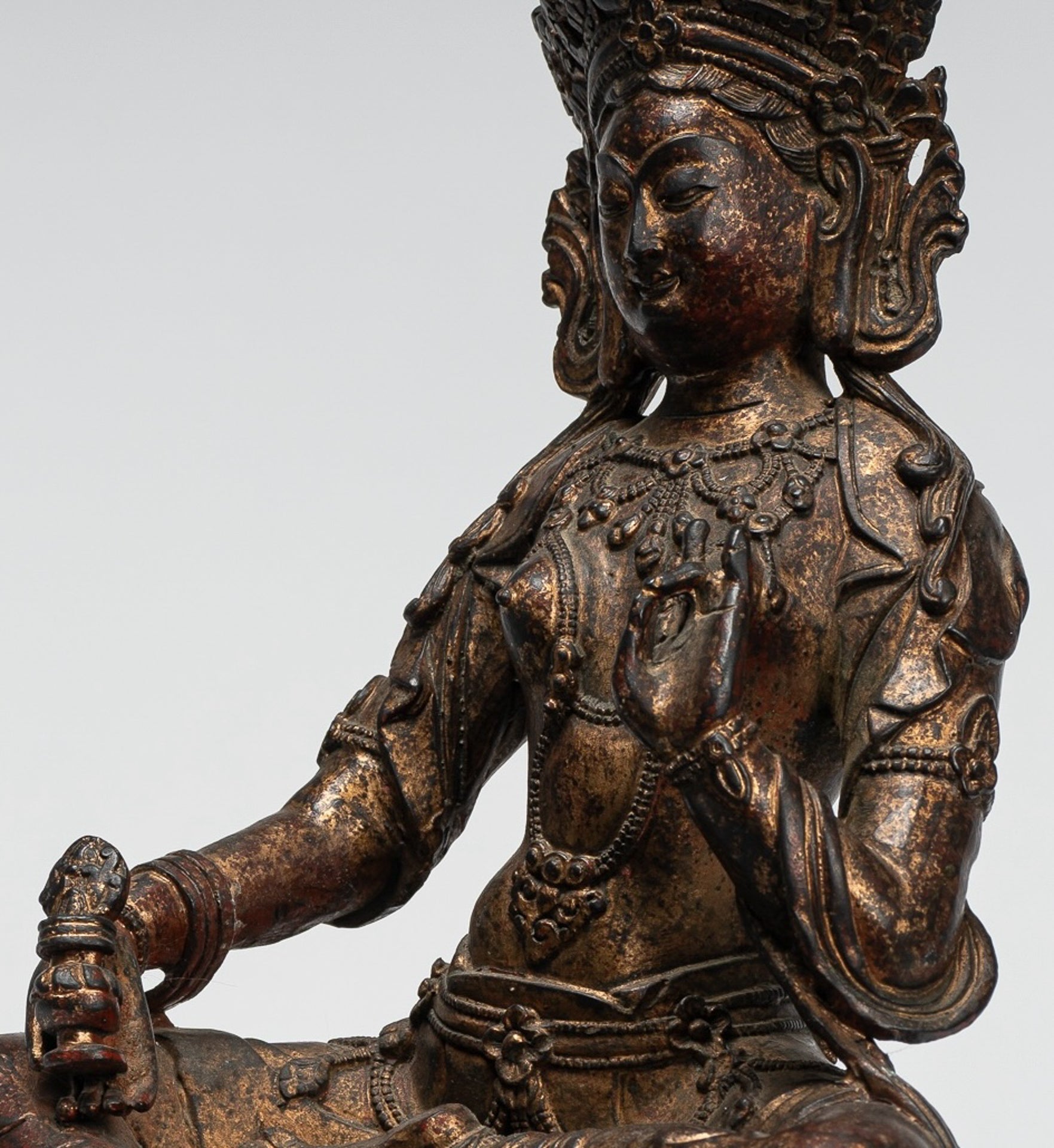 Buddha Statue - Antique Tibet Style Seated Bronze Teaching Buddha - 28cm/11"