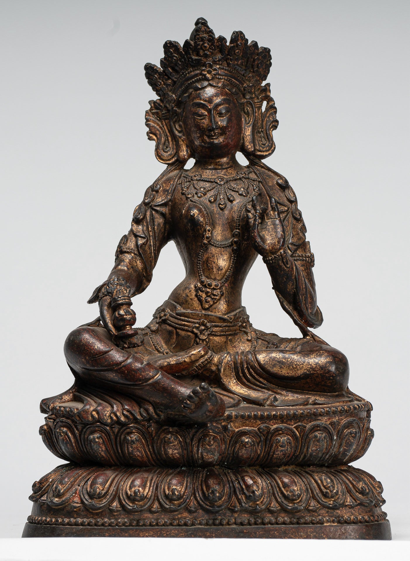 Buddha Statue - Antique Tibet Style Seated Bronze Teaching Buddha - 28cm/11"