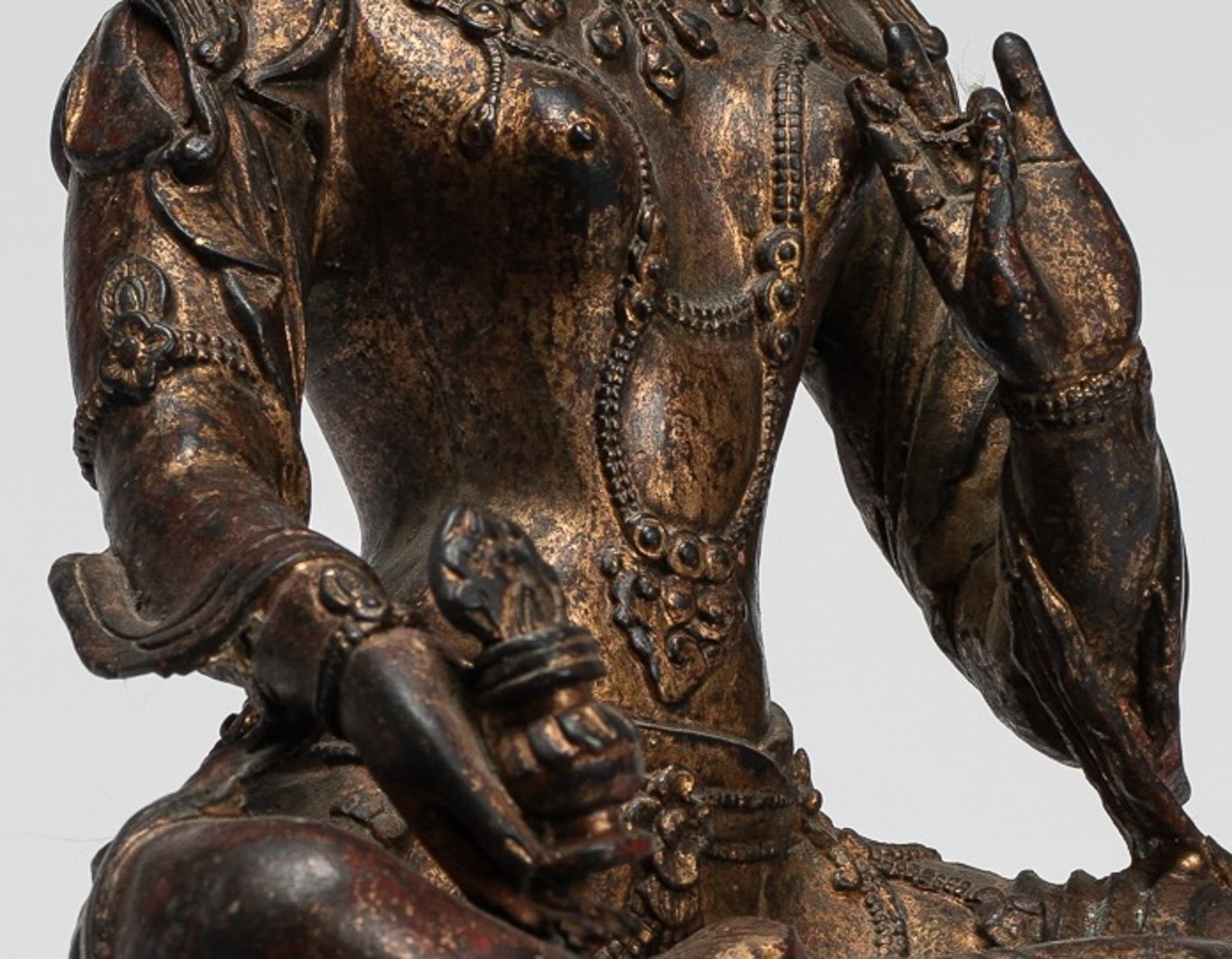 Buddha Statue - Antique Tibet Style Seated Bronze Teaching Buddha - 28cm/11"