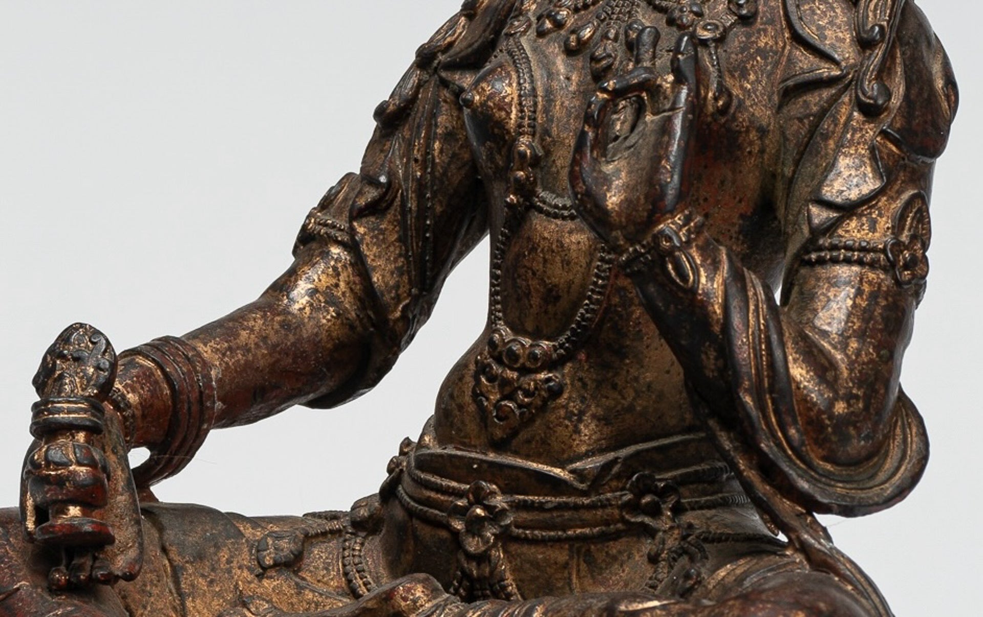 Buddha Statue - Antique Tibet Style Seated Bronze Teaching Buddha - 28cm/11"