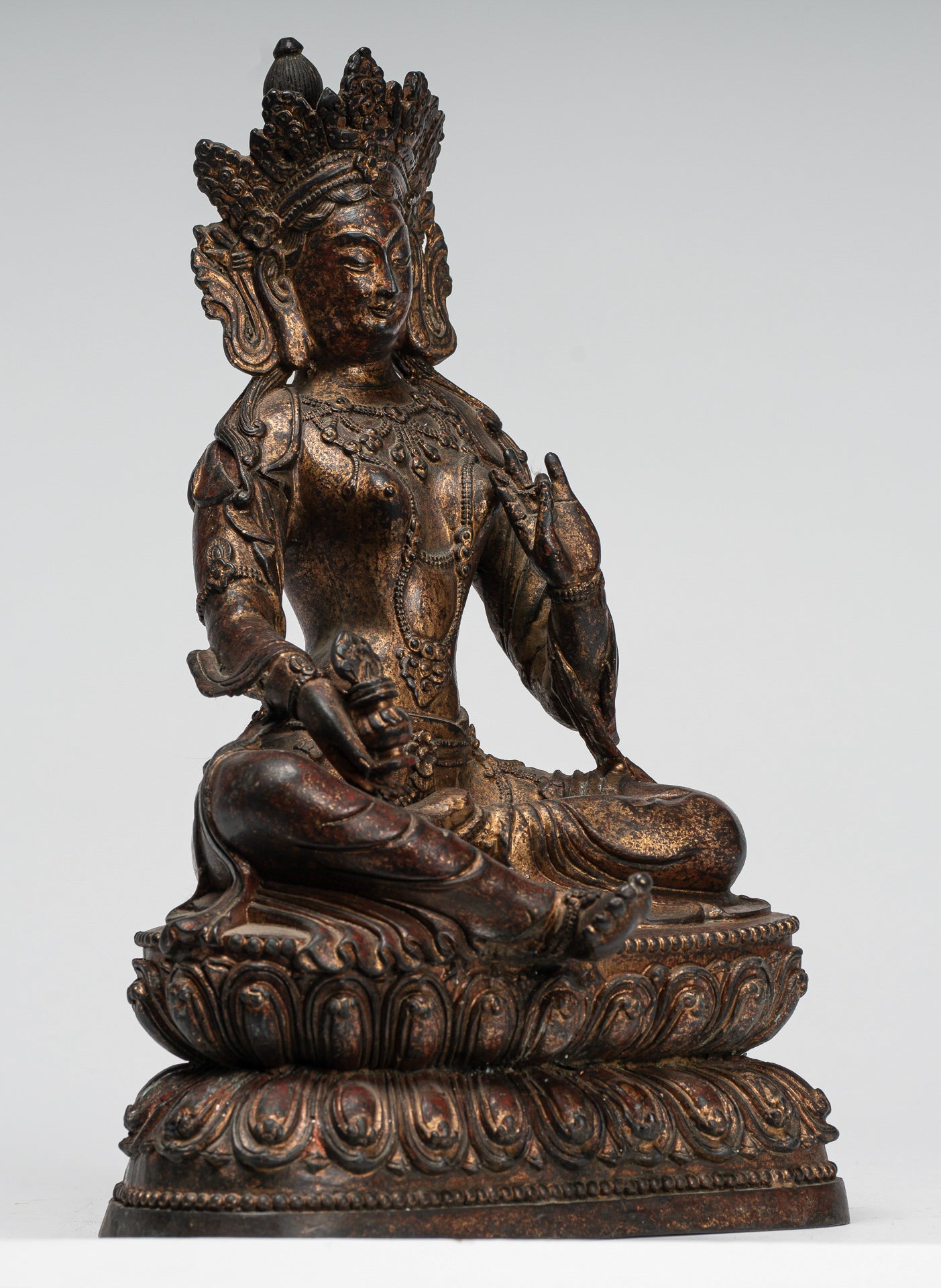 Buddha Statue - Antique Tibet Style Seated Bronze Teaching Buddha - 28cm/11"