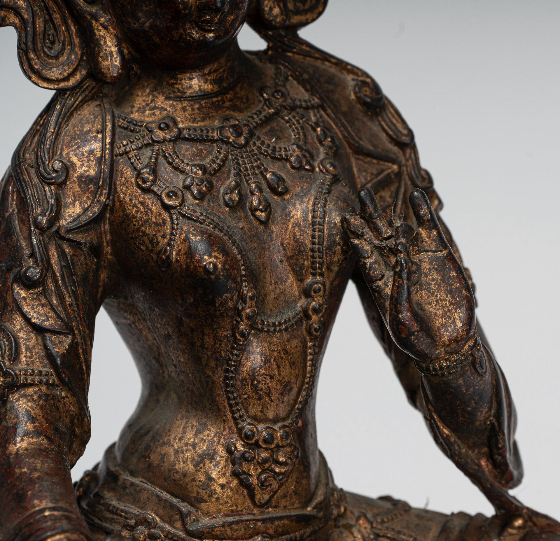 Buddha Statue - Antique Tibet Style Seated Bronze Teaching Buddha - 28cm/11"