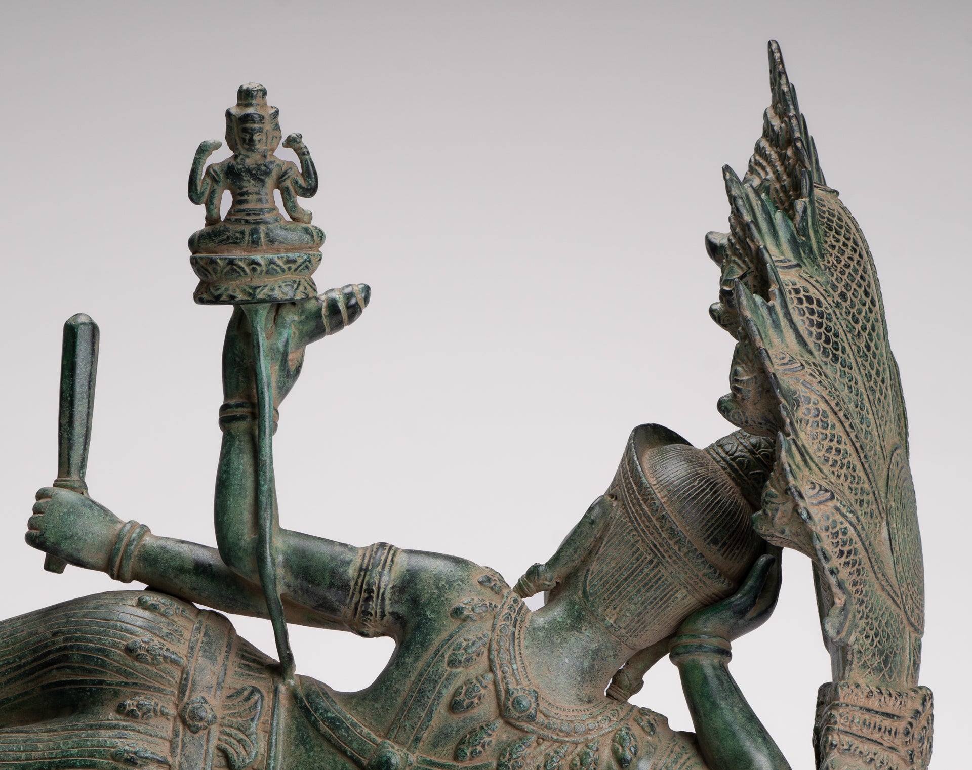 Antique Khmer Style Angkor Wat Bronze Reclining Vishnu Statue - 52cm/21" Long