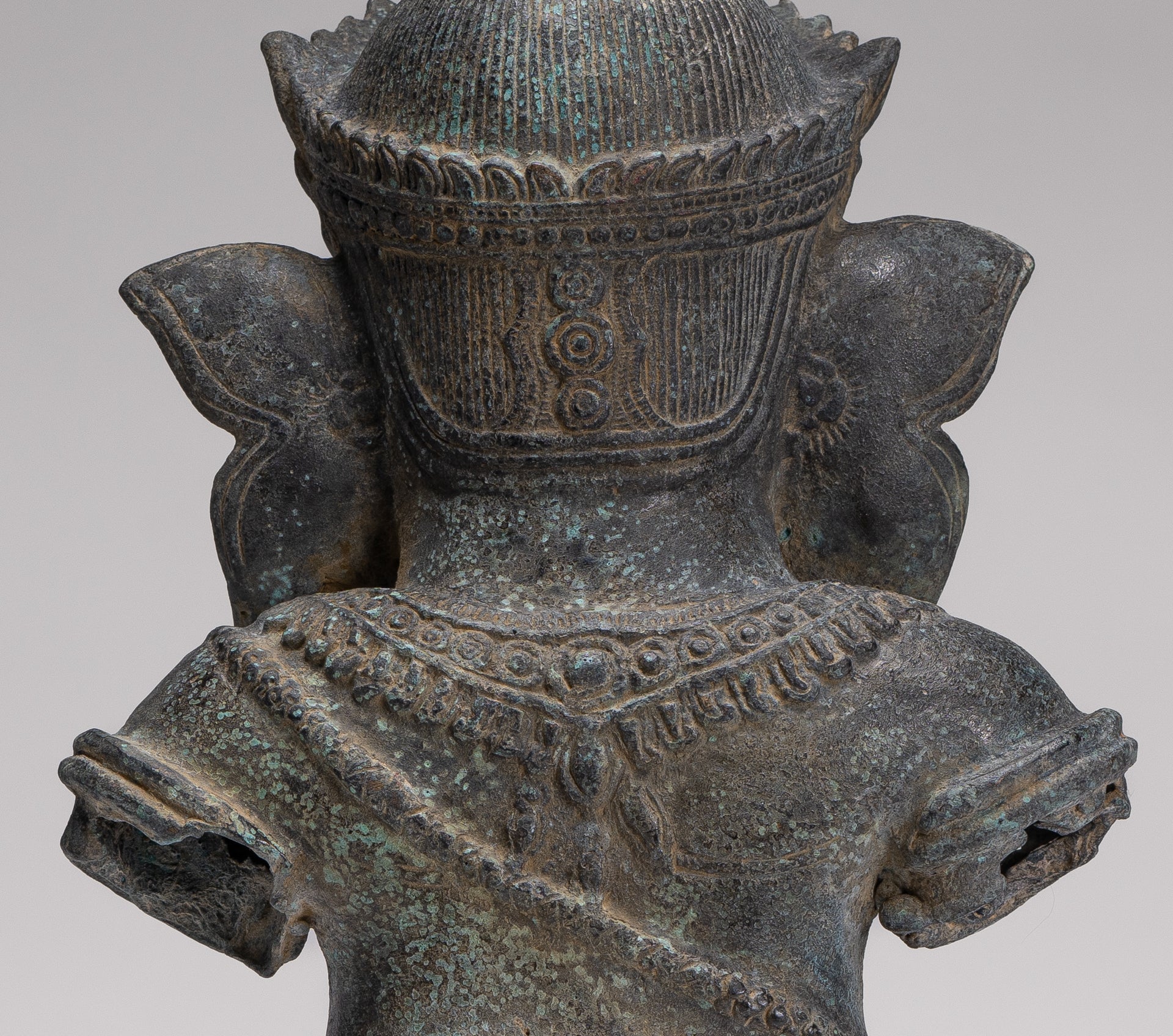 Elephant - Antique Khmer Style Mounted Bronze Bayon Style Elephant Statue - 37cm/15" Tall