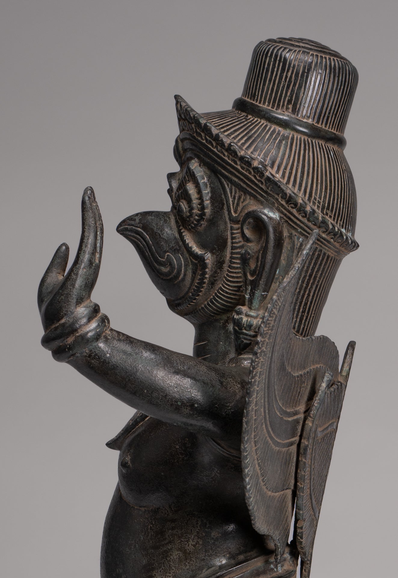 Antique Banteay Srei Style Seated Bronze Khmer Vishnu Garuda Statue - 71cm/28"