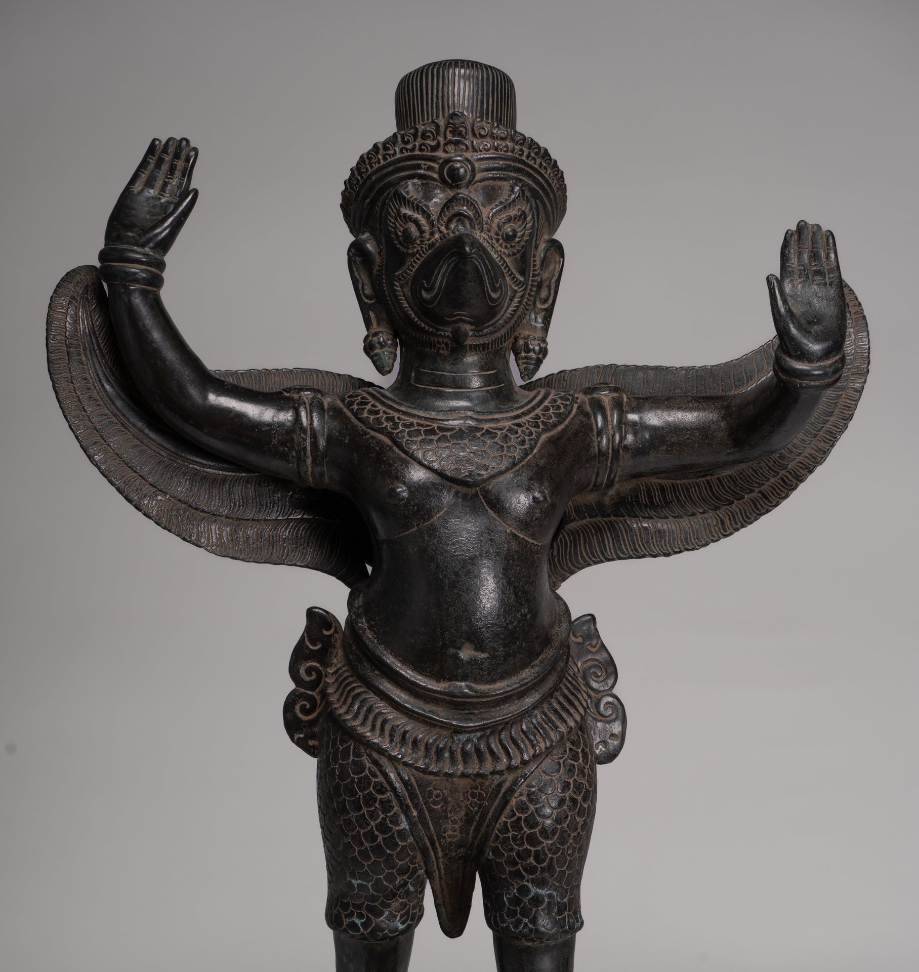 Antique Banteay Srei Style Seated Bronze Khmer Vishnu Garuda Statue - 71cm/28"