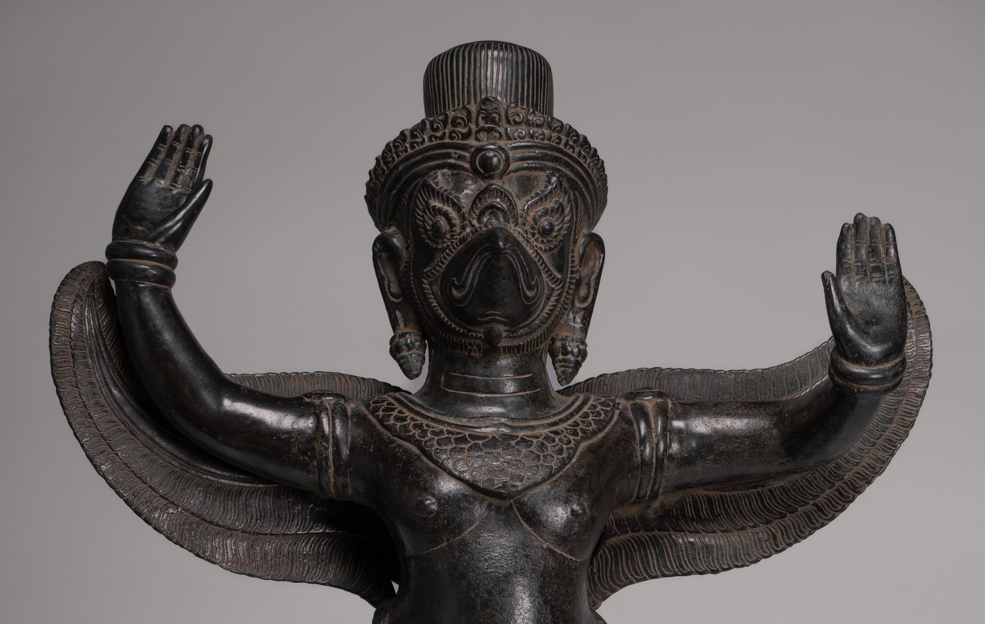 Antique Banteay Srei Style Seated Bronze Khmer Vishnu Garuda Statue - 71cm/28"