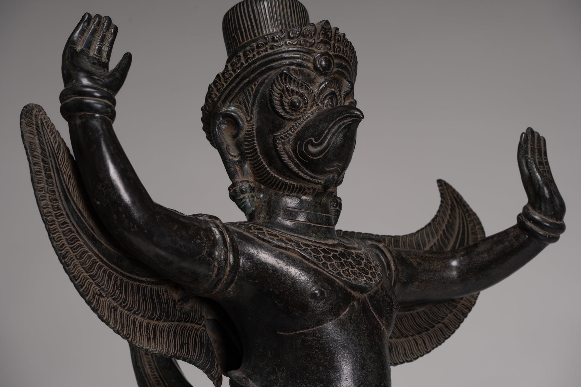 Antique Banteay Srei Style Seated Bronze Khmer Vishnu Garuda Statue - 71cm/28"