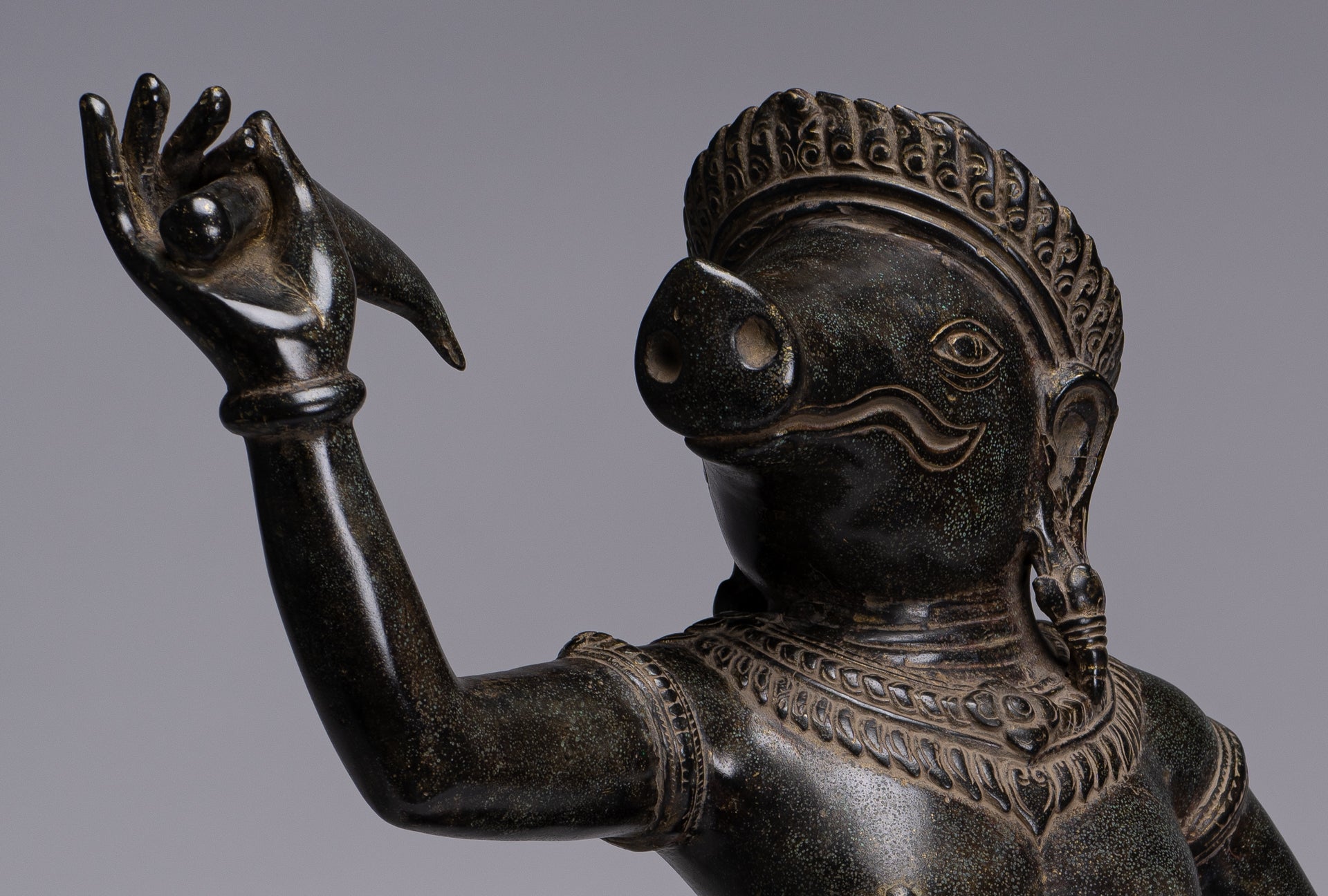 Varaha Statue - Antique Khmer Style Standing Bronze Varaha Boar Avatar of Vishnu - 62cm/25"