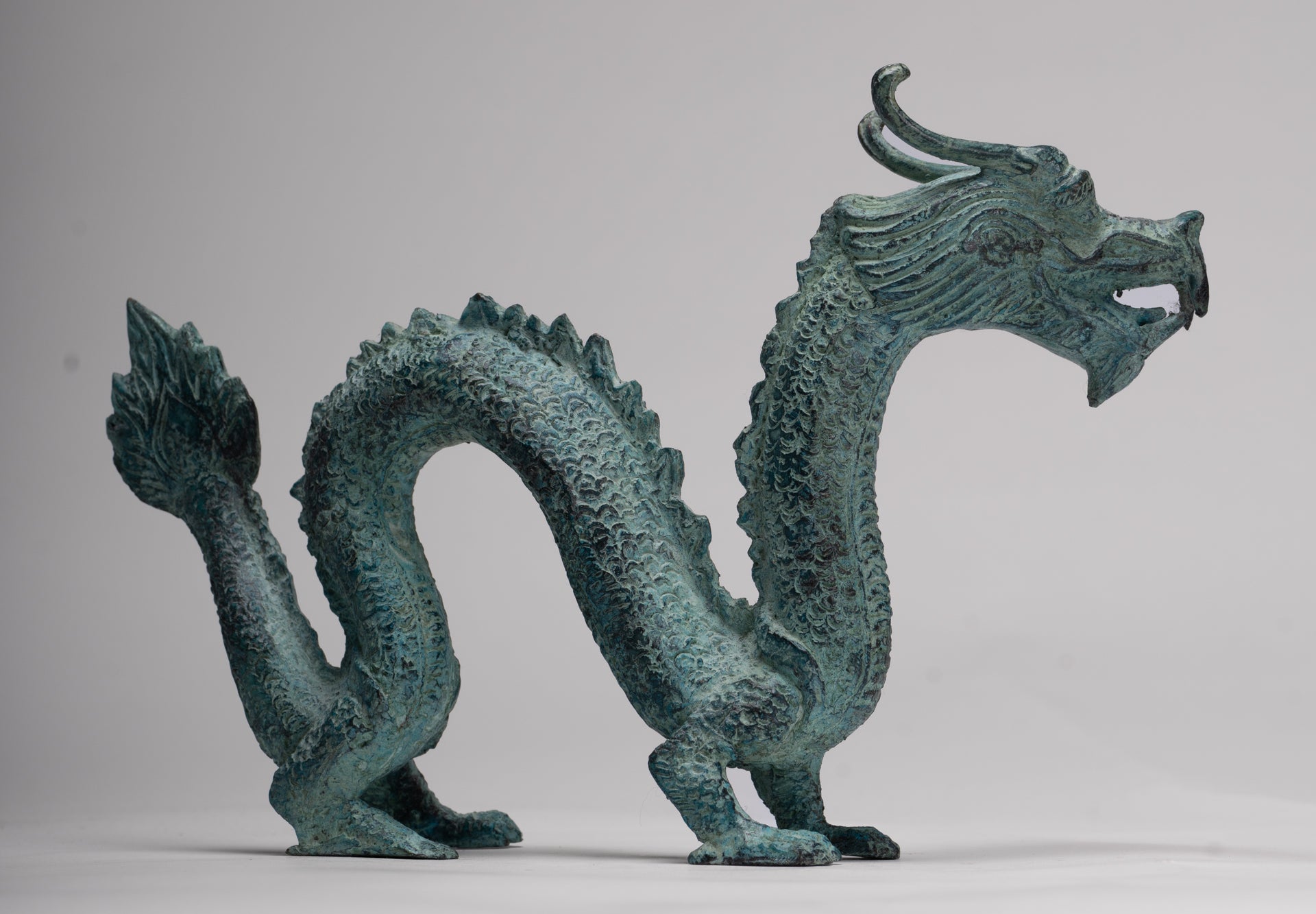 Antique Chinese Style Bronze Dragon Statue - 17cm/7"