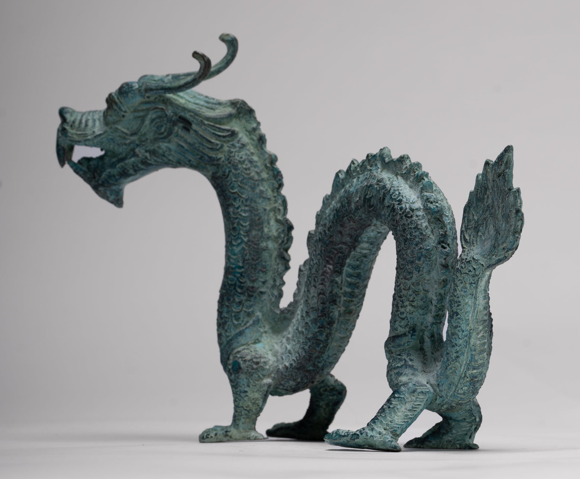 Antique Chinese Style Bronze Dragon Statue - 17cm/7"